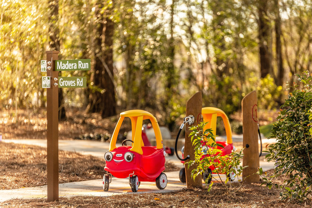 Here, fueling fun is easy. Kids can take their bike, or one of our awesome carts, on the trike track that’s complete with a fueling station. 