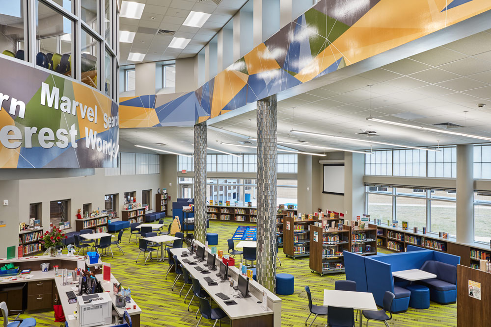 Groves Elementary features a two-story library.